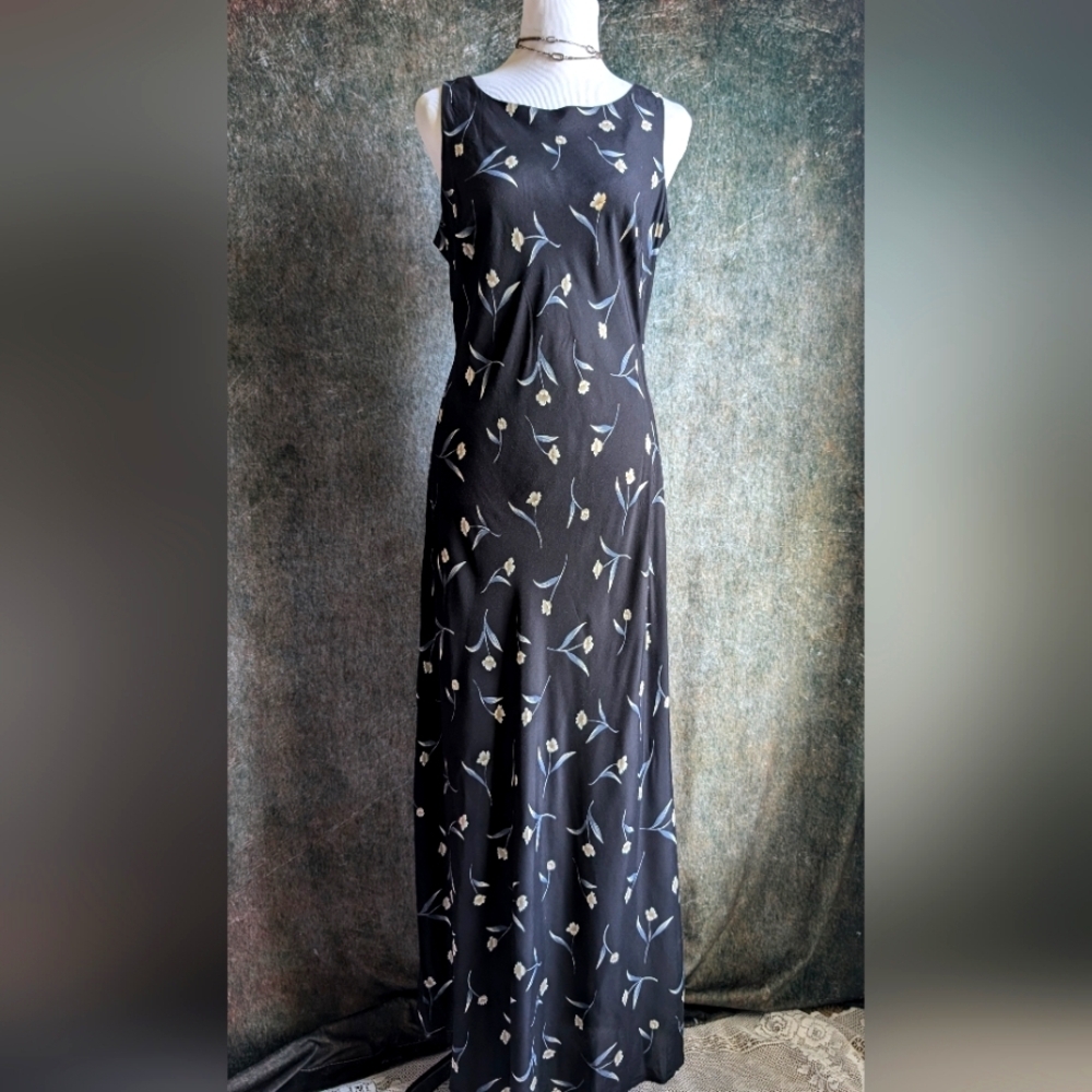 Vintage 90s Harlow Floral Bias Cut Maxi Dress Rayon S